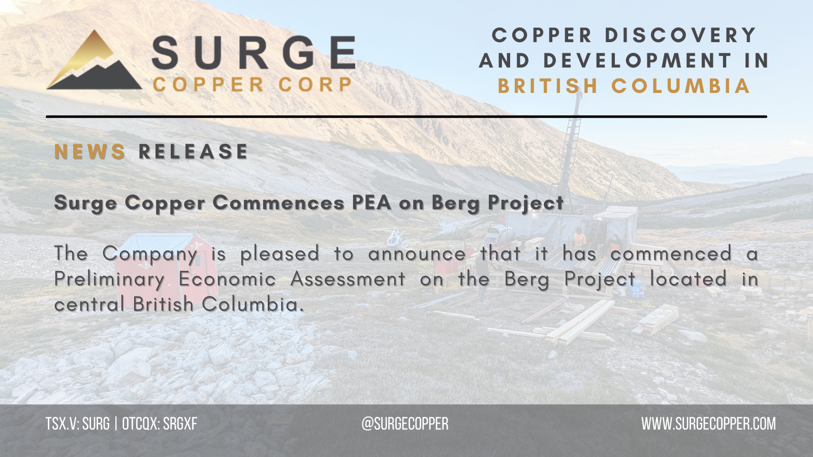 Surge Copper Corp. Surge Copper Commences PEA on Berg Project