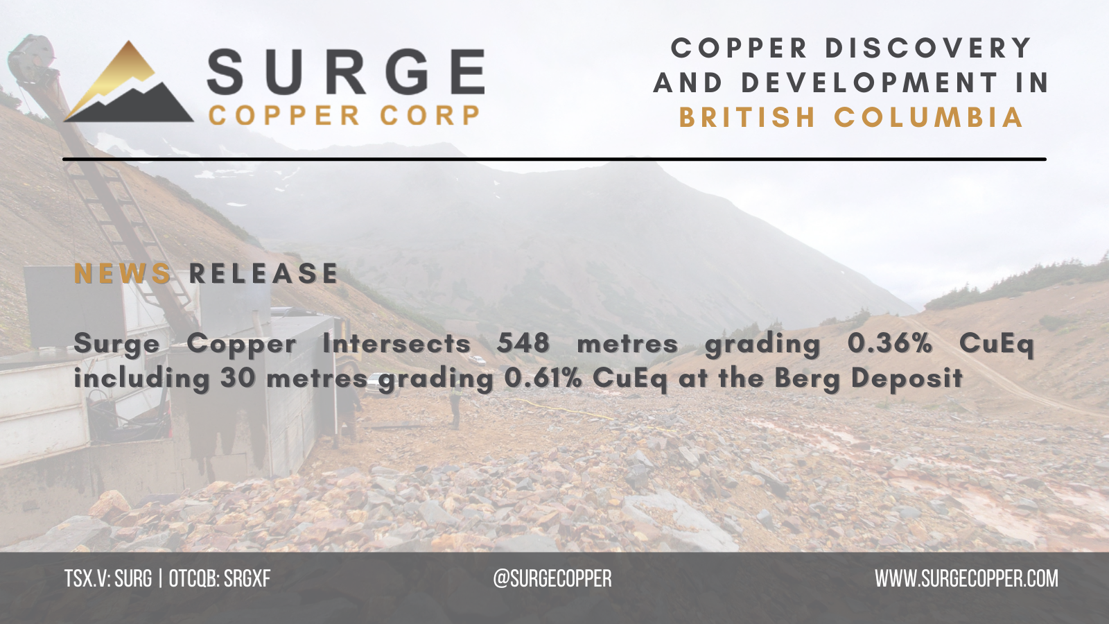 Surge Copper Corp. Surge Copper Intersects 548 metres grading 0.36